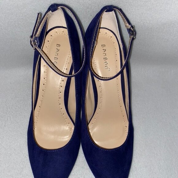 Bamboo Size 8 1/2 Cobalt Blue Ankle Strap Wedges - Picture 7 of 16